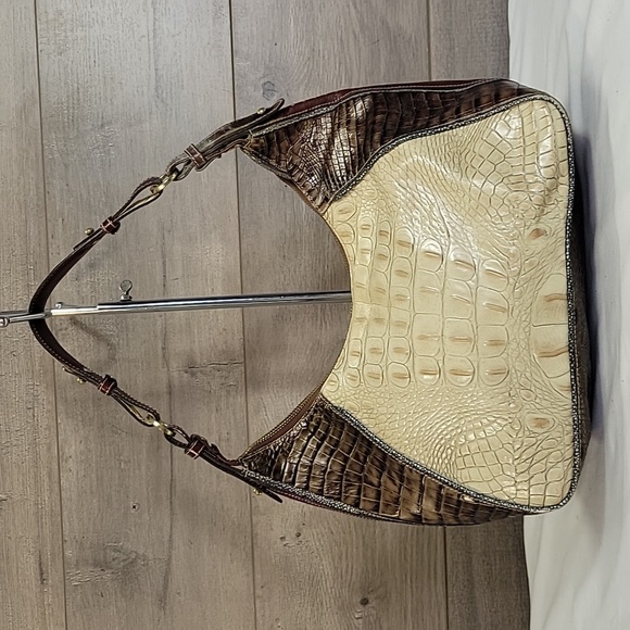 Brahmin Color Block Croc Embossed Leather Hobo Shoulder Bag - Picture 1 of 14